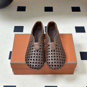 LP 26S BALLET FLATS IN DARK BROWN CALFSKIN WITH BASKETWEAVE DESIGN