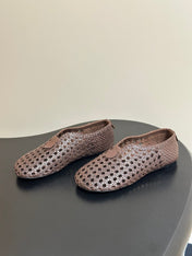 LP 26S BALLET FLATS IN DARK BROWN CALFSKIN WITH BASKETWEAVE DESIGN