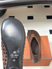 LP 26S BALLET FLATS IN DARK BROWN CALFSKIN WITH BASKETWEAVE DESIGN