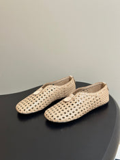 LP 26S BALLET FLATS IN BEIGE CALFSKIN WITH BASKETWEAVE DESIGN