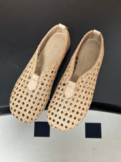 LP 26S BALLET FLATS IN BEIGE CALFSKIN WITH BASKETWEAVE DESIGN