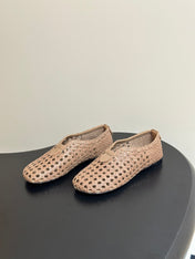 LP 26S BALLET FLATS IN DARK BEIGE CALFSKIN WITH BASKETWEAVE DESIGN
