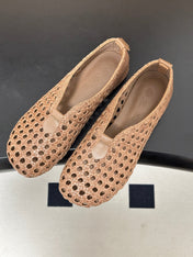 LP 26S BALLET FLATS IN DARK BEIGE CALFSKIN WITH BASKETWEAVE DESIGN