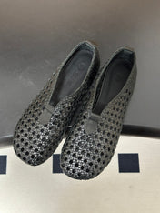 LP 26S BALLET FLATS IN BLACK CALFSKIN WITH BASKETWEAVE DESIGN