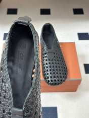 LP 26S BALLET FLATS IN BLACK CALFSKIN WITH BASKETWEAVE DESIGN