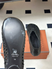 LP 26S BALLET FLATS IN BLACK CALFSKIN WITH BASKETWEAVE DESIGN