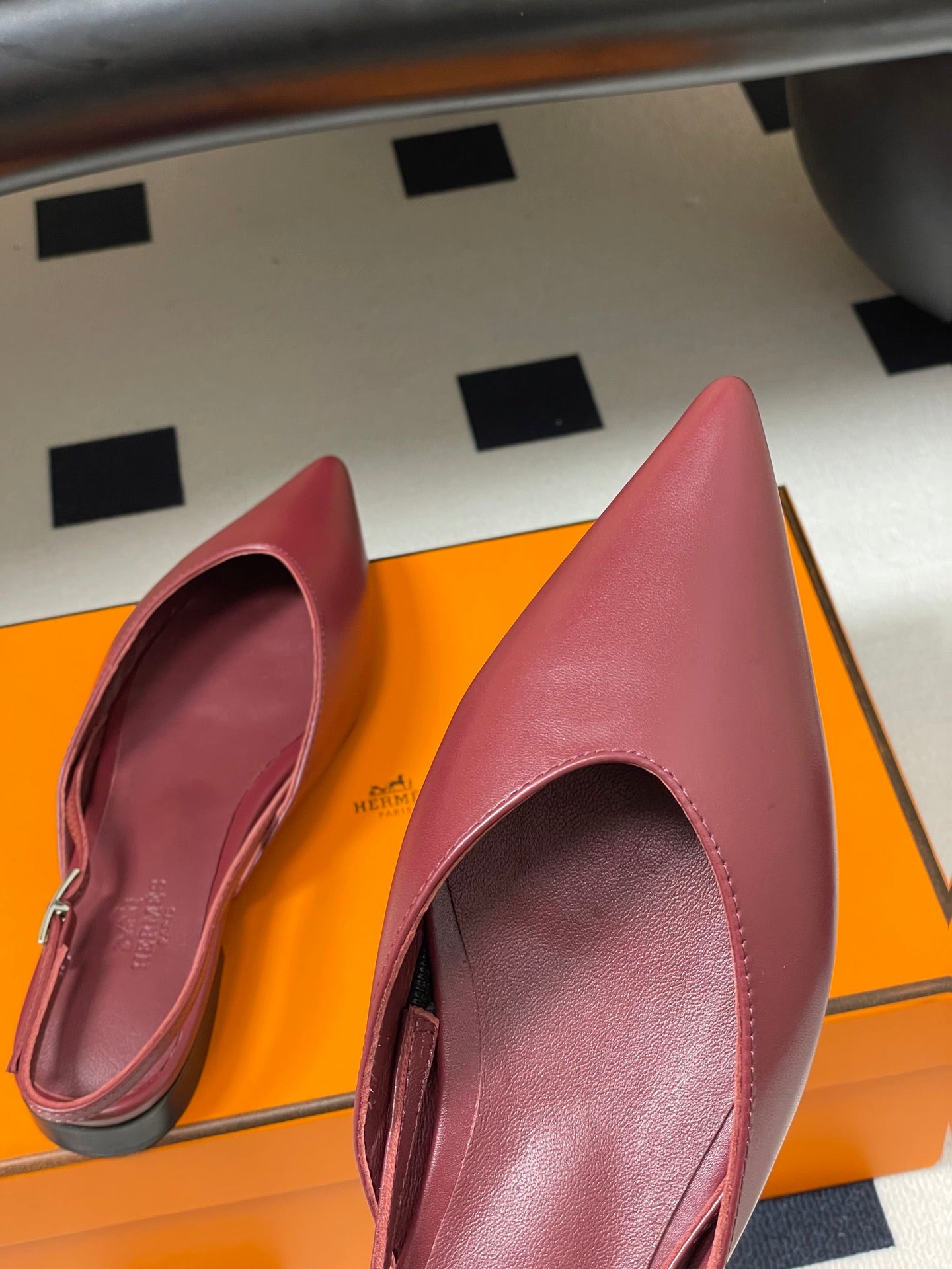 HM 26S NICOLE SLINGBACK IN BURGUNDY RED CALFSKIN SILVER HARDWARE