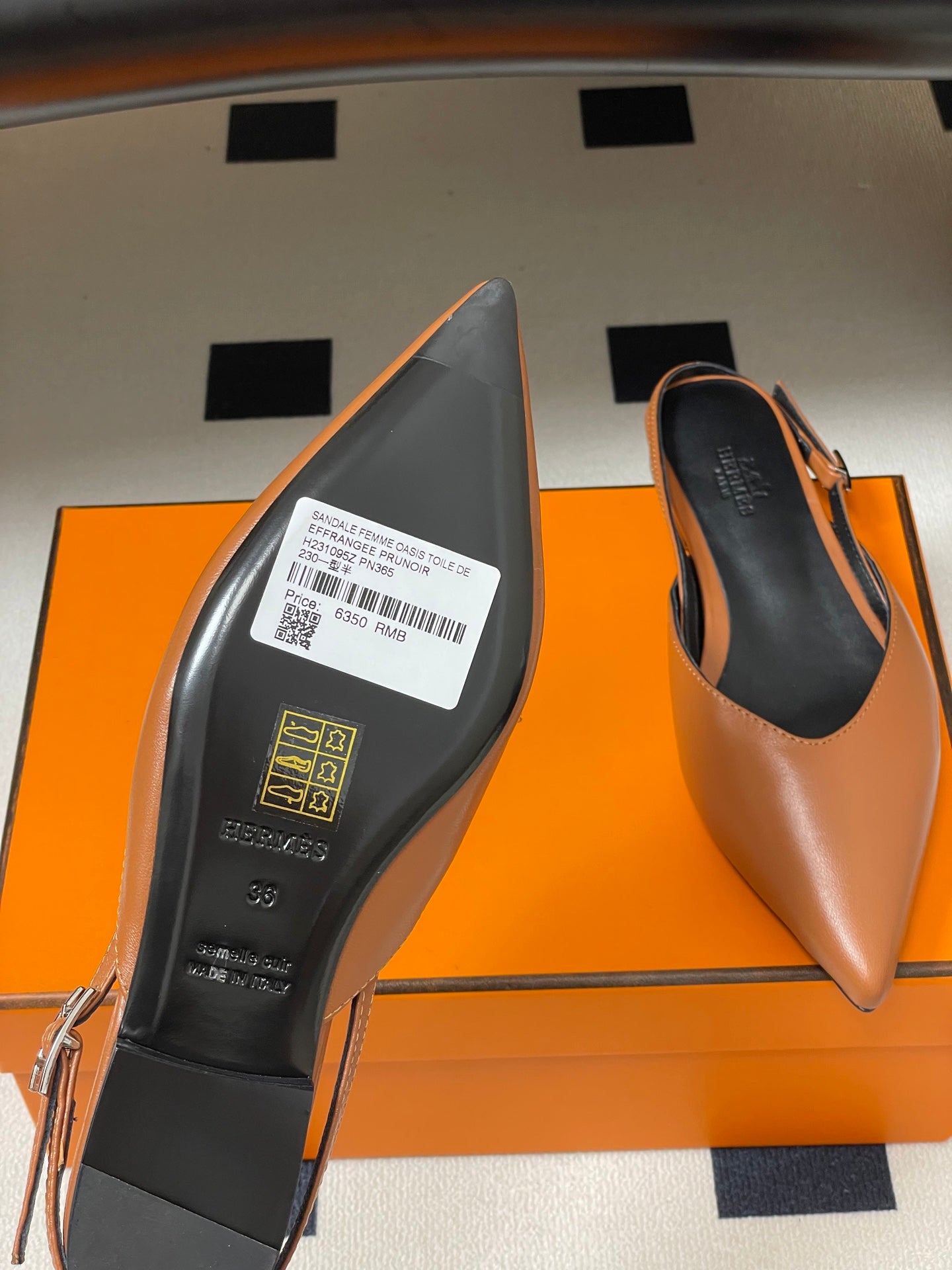 HM 26S NICOLE SLINGBACK IN CARAMEL BROWN CALFSKIN SILVER HARDWARE