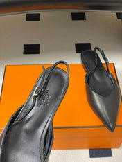HM 26S NICOLE SLINGBACK IN BLACK CALFSKIN SILVER HARDWARE