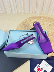 PRA SQUARE TOE SLINGBACK PUMPS VIOLET SATIN