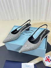 PRA POINTED TOE SLINGBACK PUMPS SNAKESKIN MOTIF SATIN