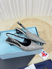 PRA POINTED TOE SLINGBACK PUMPS SNAKESKIN MOTIF SATIN