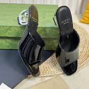 GG  Women's Heeled Sandals Glossy Black
