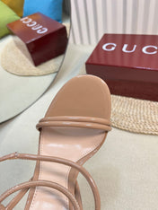 HIGH SANDAL 10 CM IN TAN BEIGE GLOSSY CALFSKIN