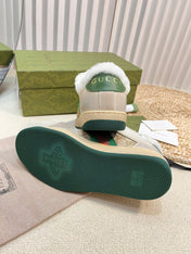 SNEAKER WITH WEB IN BEIGE GREEN FABRIC MIX SUEDE AND LAMB WOOL LINING