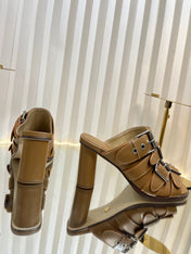 PUNK HEEL SLIDES 25S 80MM IN BROWN CALFSKIN