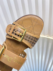 D-AVENUE SLIDES 25S IN BROWN CALFSKIN MICRO CANNAGE MOTIF