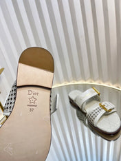 D-AVENUE SLIDES 25S IN WHITE CALFSKIN MICRO CANNAGE MOTIF