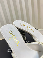 CHANEL 26S EMBELLISHED HEELED SANDALS 80 MM IN WHITE LAMBSKIN