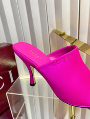 GUCCI 26S HIGH-HEELED SANDALS 100 MM IN DARK PINK SATIN