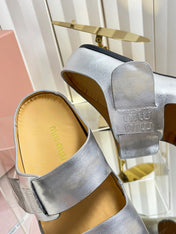 MIUMIU 26S DOUBLE-STRAP SLIDES IN SILVER CALFSKIN