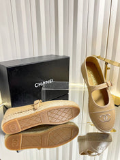 CHANEL 26S ESPADRILLE MARY JANE SHOES IN BEIGE LAMBSKIN