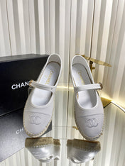CHANEL 26S ESPADRILLE MARY JANE SHOES IN WHITE LAMBSKIN