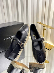 CHANEL 26S ESPADRILLE MARY JANE SHOES IN BLACK LAMBSKIN