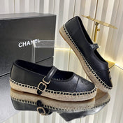 CHANEL 26S ESPADRILLE MARY JANE SHOES IN BLACK LAMBSKIN
