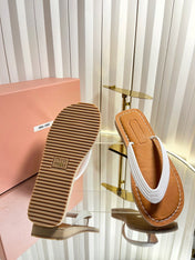 MIUMIU 26S THONG FLAT SANDALS IN WHITE CALFSKIN