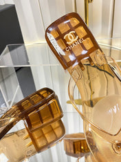 CHANEL 26S TRANSPARENT THONG SANDALS IN BROWN PVC