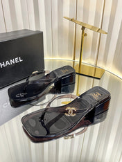 CHANEL 26S TRANSPARENT THONG SANDALS IN BLACK PVC