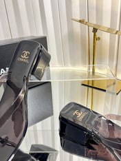 CHANEL 26S TRANSPARENT THONG SANDALS IN BLACK PVC