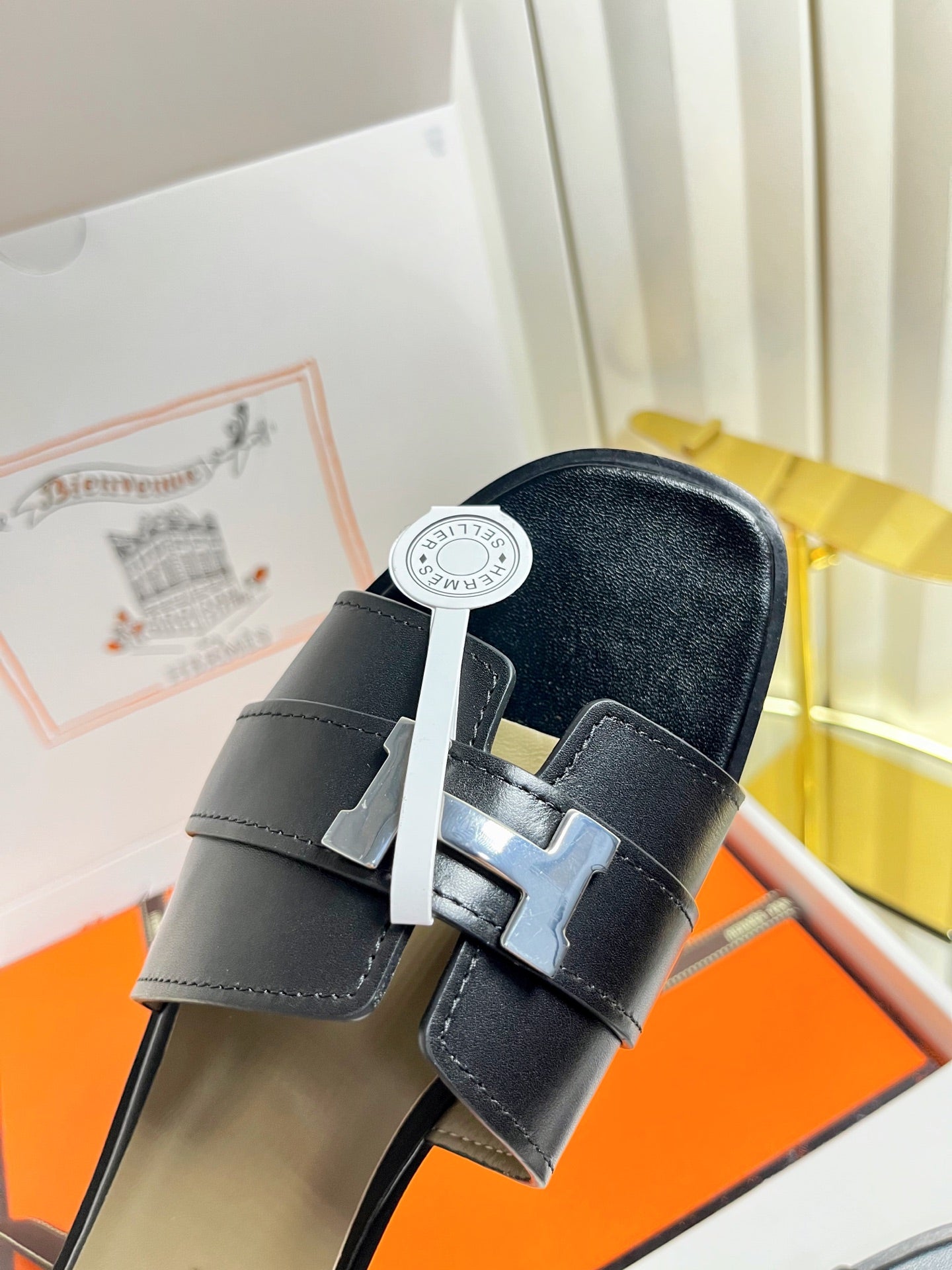 HM 26S ORAN SANDALS IN BLACK CALFSKIN SILVER HARDWARE