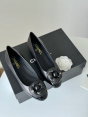 BALLET FLAT BLACK LAMBSKIN WITH FLOWER