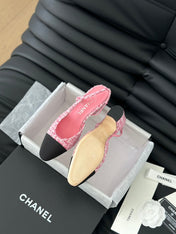 HIGH SLINGBACK IN LIGHT PINK TWEED AND BLACK LAMBSKIN