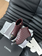 CC BALLET SHORT BOOTS 65 MM IN SANGRIA PURPLE MIX BLACK QUILTED PATTERN LAMBSKIN