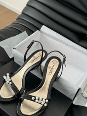 PEARL SANDAL IN BLACK AND GOLD LAMBSKIN 75 MM