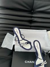 PEARL SANDAL IN BLUE DENIM AND WHITE LAMBSKIN 35 MM