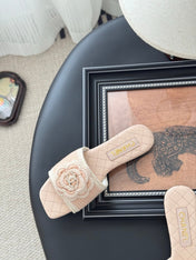 SLIPPER IN PEACH PINK CALFSKIN MIX WOOL