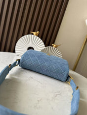 CHANEL 25S SHOULDER BAG 26 IN BLUE DENIM WITH GOLD HARDWARE