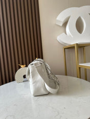 CHANEL 25S SHOULDER BAG 40 IN WHITE CAVIAR WITH SILVER HARDWARE