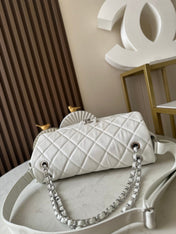 CHANEL 25S SHOULDER BAG 34 IN WHITE CAVIAR WITH SILVER HARDWARE