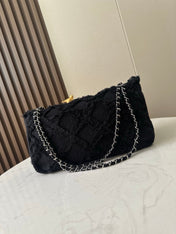 CHANEL 26S FLAP BAG 38 IN BLACK TWEED