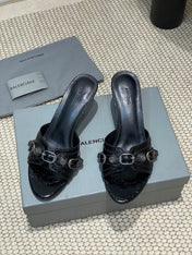 CAGOLE HIGH MULES IN BLACK OIL-WAX SHEEPSKIN
