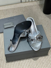 CAGOLE HIGH MULES IN SILVER OIL-WAX SHEEPSKIN