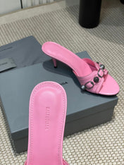 CAGOLE HIGH MULES IN SHOCKING PINK OIL-WAX SHEEPSKIN
