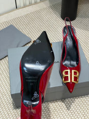 POINTED BB GOLD BUCKLE HIGH SLINGBACK 80MM IN RED PATENT CALFSKIN