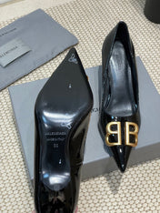 POINTED BB GOLD BUCKLE HIGH PUMPS 60MM IN BLACK PATENT CALFSKIN