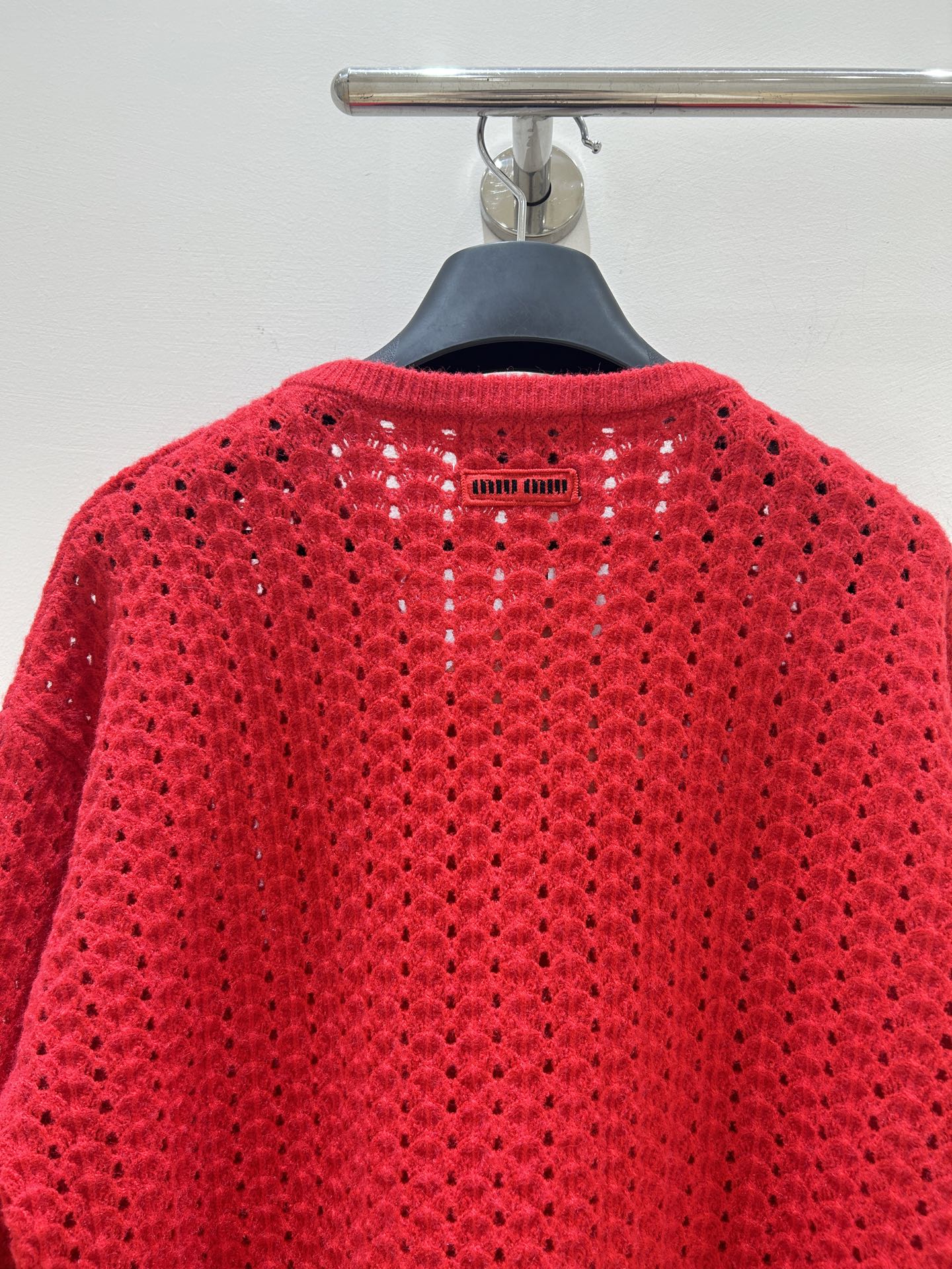 MIUMIU 26S V-NECK OPENWORK KNIT SWEATER 1429